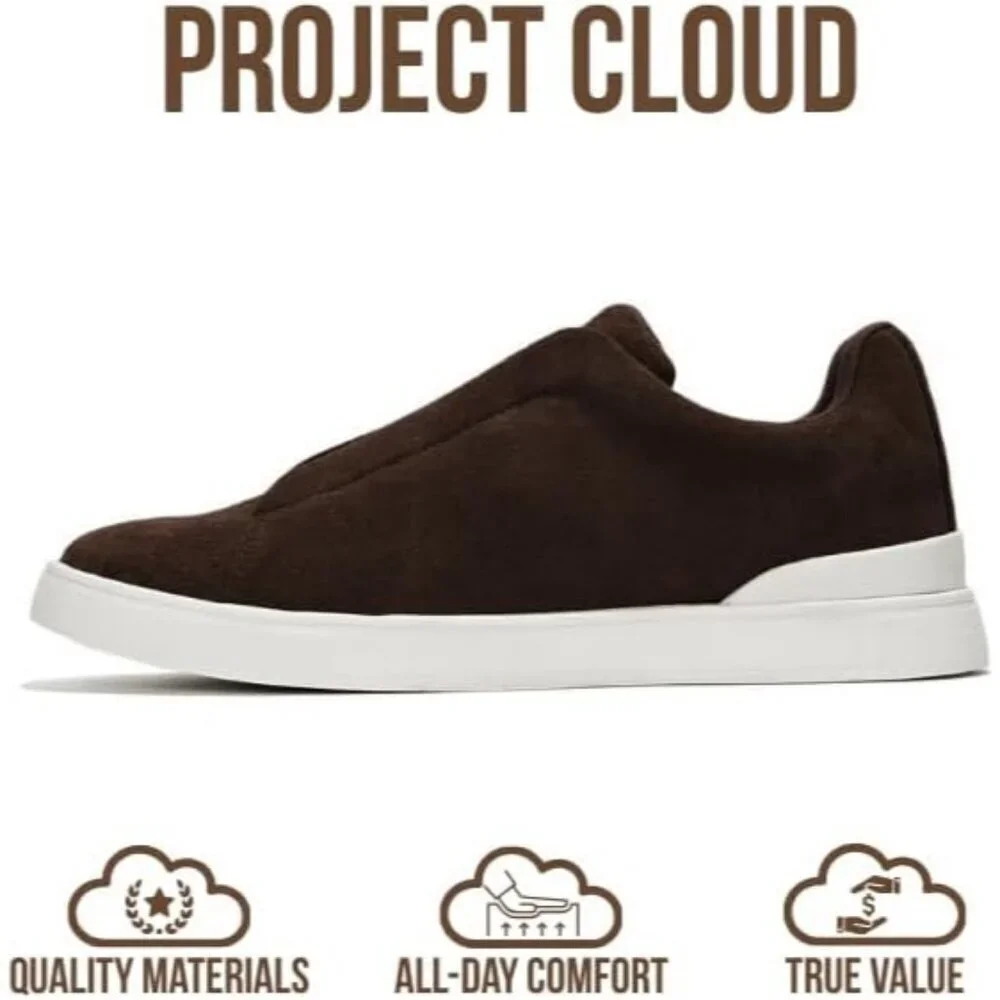 Men's Genuine Leather Chocolate Brown Foam Insole Lightweight Sneakers Shoes